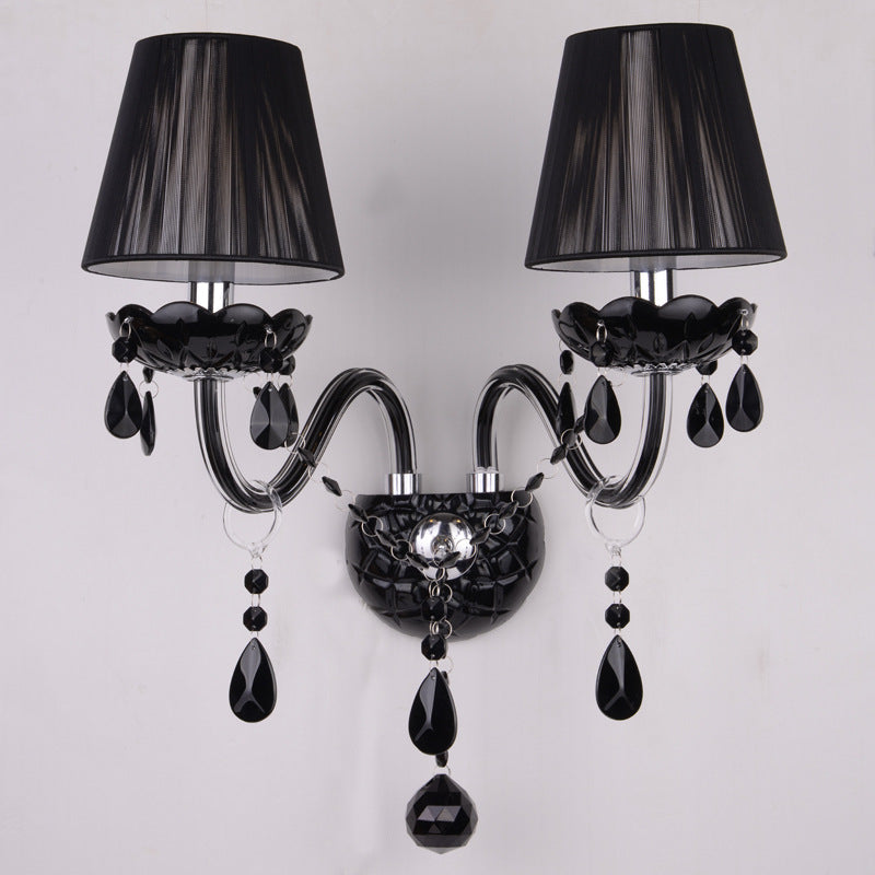 Candle Glass Fabric Crystal 2-Light Wall Lamp