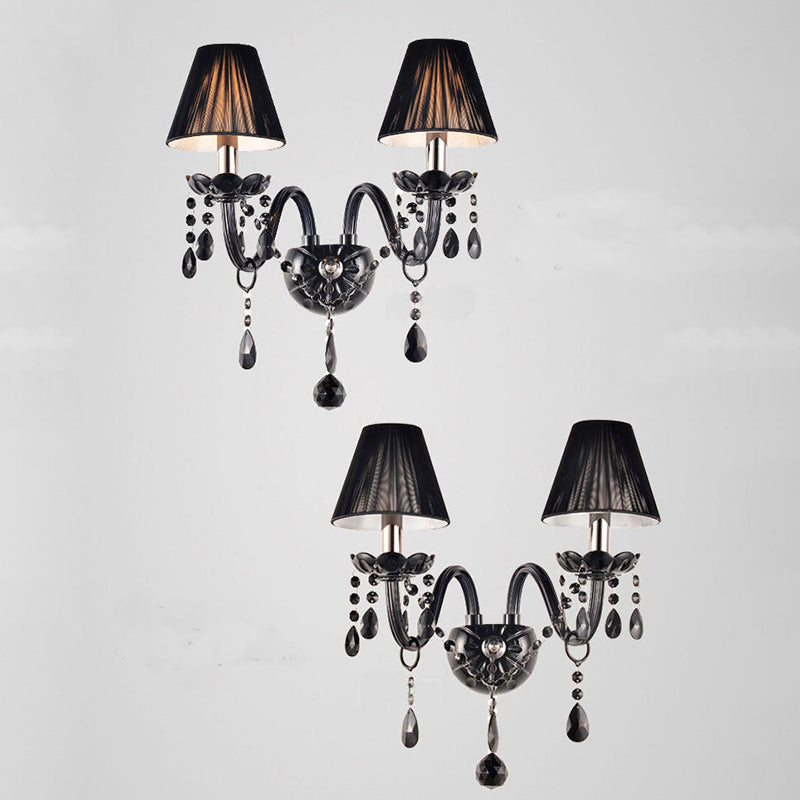 Candle Glass Fabric Crystal 2-Light Wall Lamp