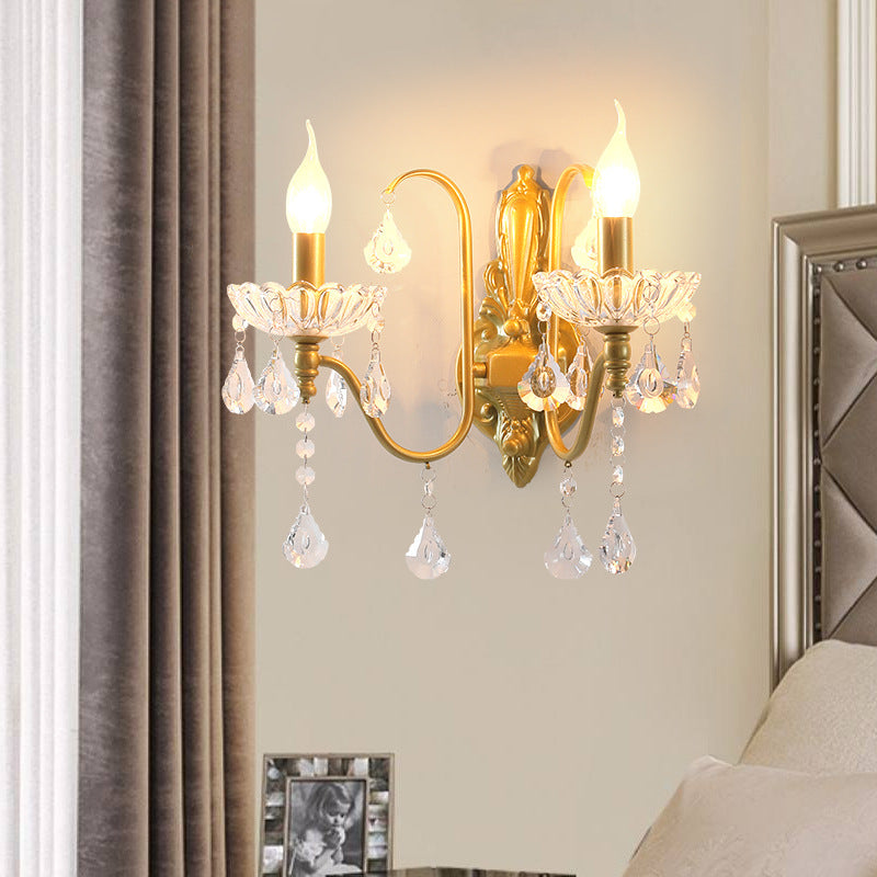 Candle Bent Crystal Iron 2-Light Wall Lamp