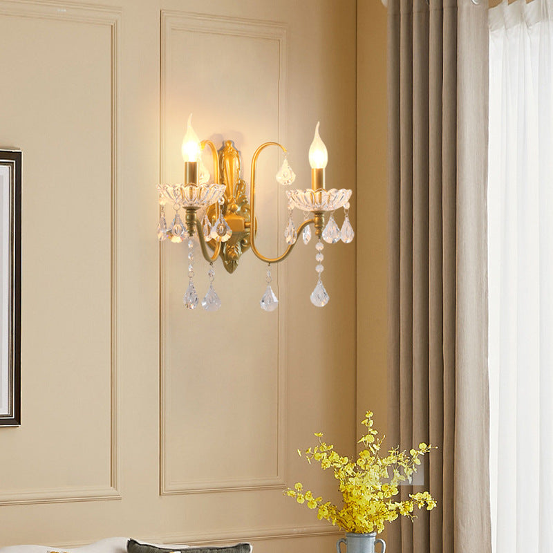 Candle Bent Crystal Iron 2-Light Wall Lamp