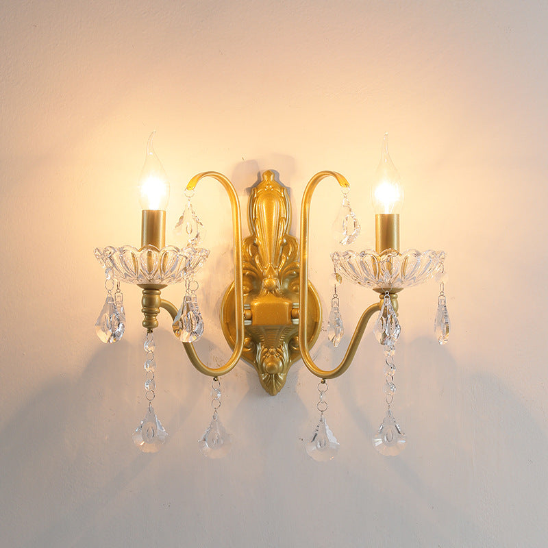 Candle Bent Crystal Iron 2-Light Wall Lamp