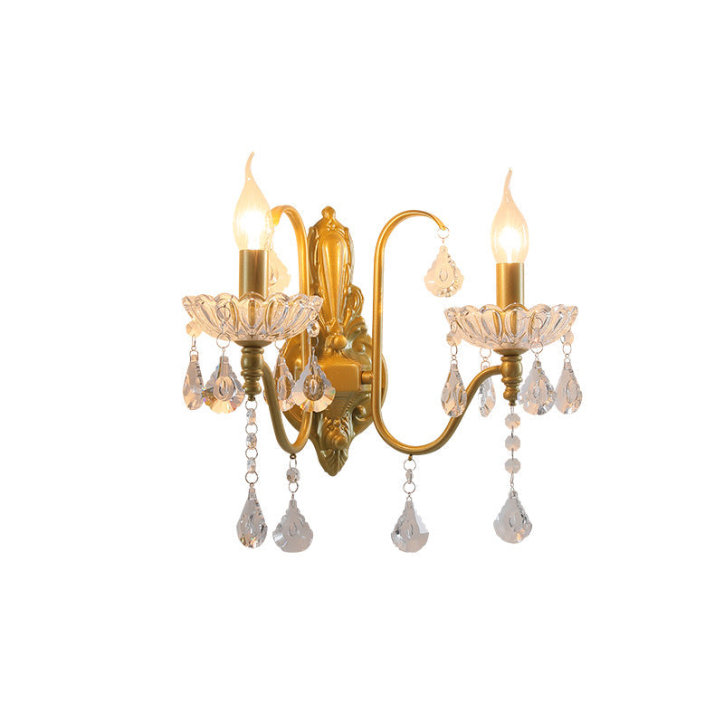 Candle Bent Crystal Iron 2-Light Wall Lamp
