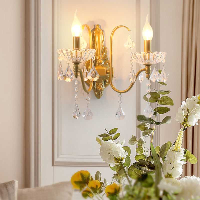 Candle Bent Crystal Iron 2-Light Wall Lamp