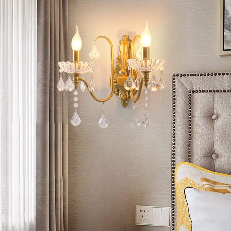 Candle Bent Crystal Iron 2-Light Wall Lamp