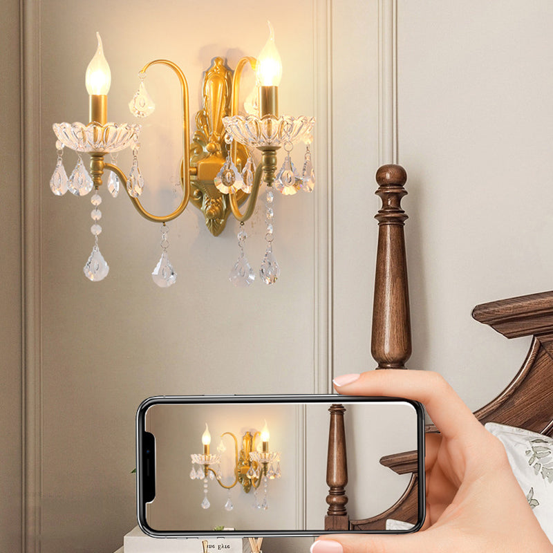 Candle Bent Crystal Iron 2-Light Wall Lamp