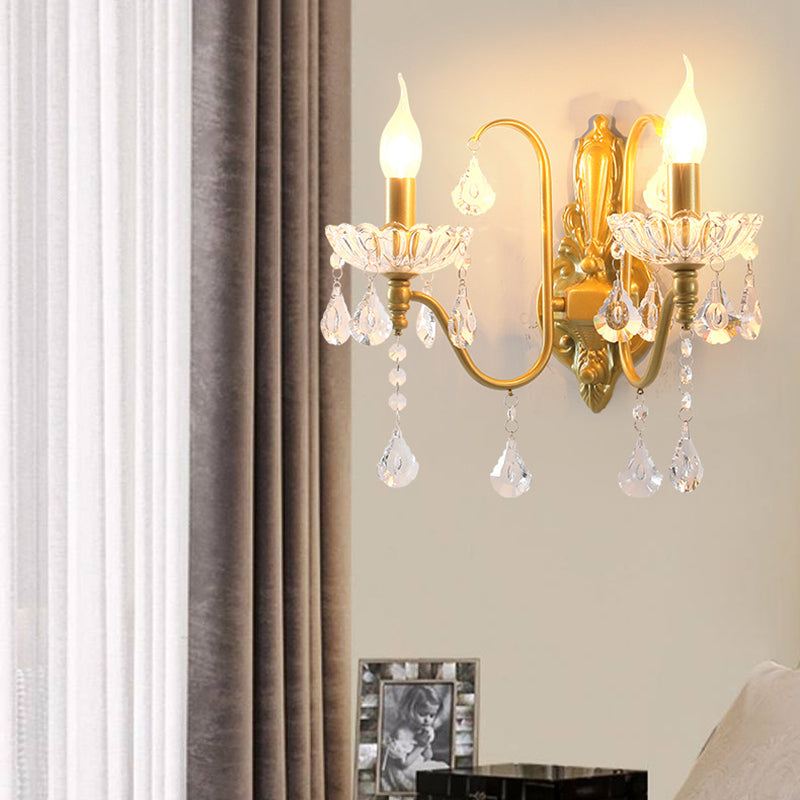 Candle Bent Crystal Iron 2-Light Wall Lamp
