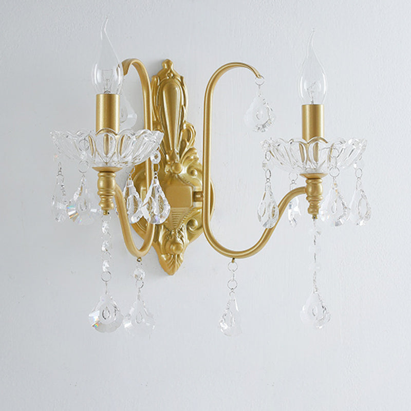Candle Bent Crystal Iron 2-Light Wall Lamp