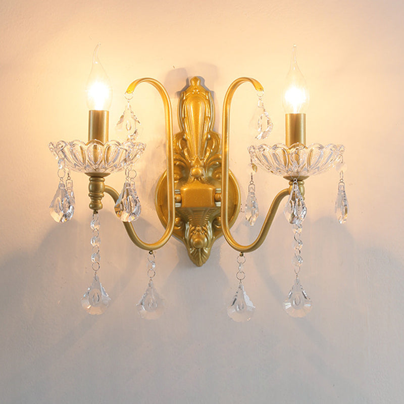 Candle Bent Crystal Iron 2-Light Wall Lamp