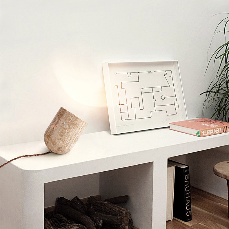 Travertine Handmade Cylinder Bedside Table Lamp