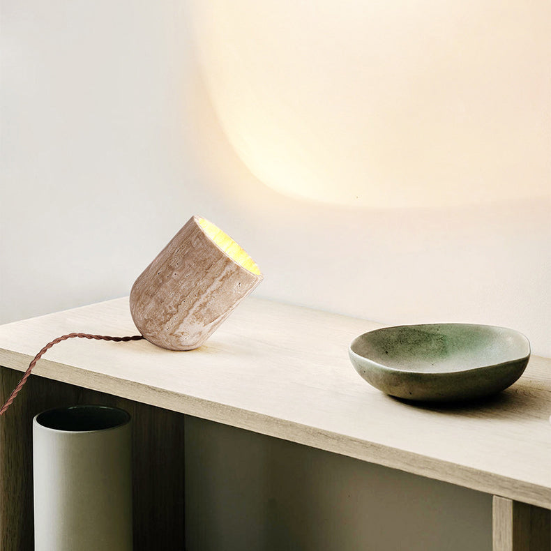 Travertine Handmade Cylinder Bedside Table Lamp