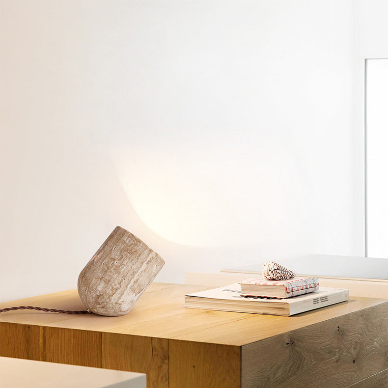 Travertine Handmade Cylinder Bedside Table Lamp