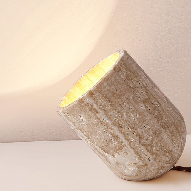 Travertine Handmade Cylinder Bedside Table Lamp