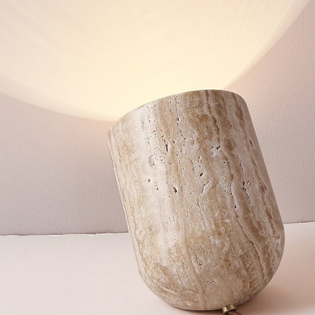 Travertine Handmade Cylinder Bedside Table Lamp