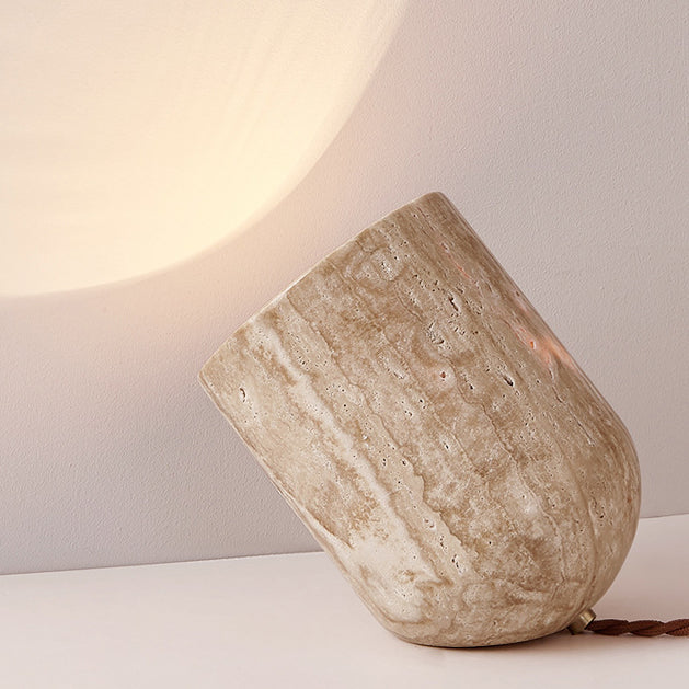 Travertine Handmade Cylinder Bedside Table Lamp