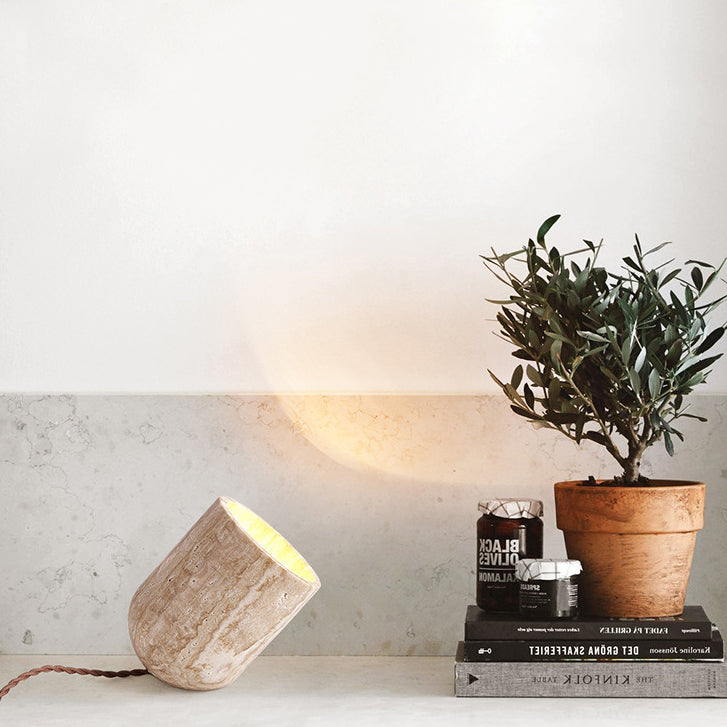 Travertine Handmade Cylinder Bedside Table Lamp