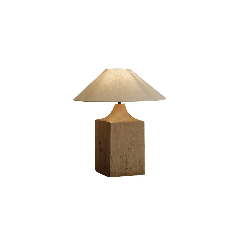 Wood Linen Cone Cylinder Table Lamp