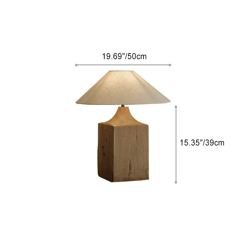 Wood Linen Cone Cylinder Table Lamp