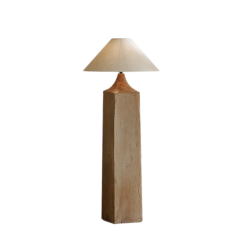 Wood Linen Cone Cylinder Floor Lamp