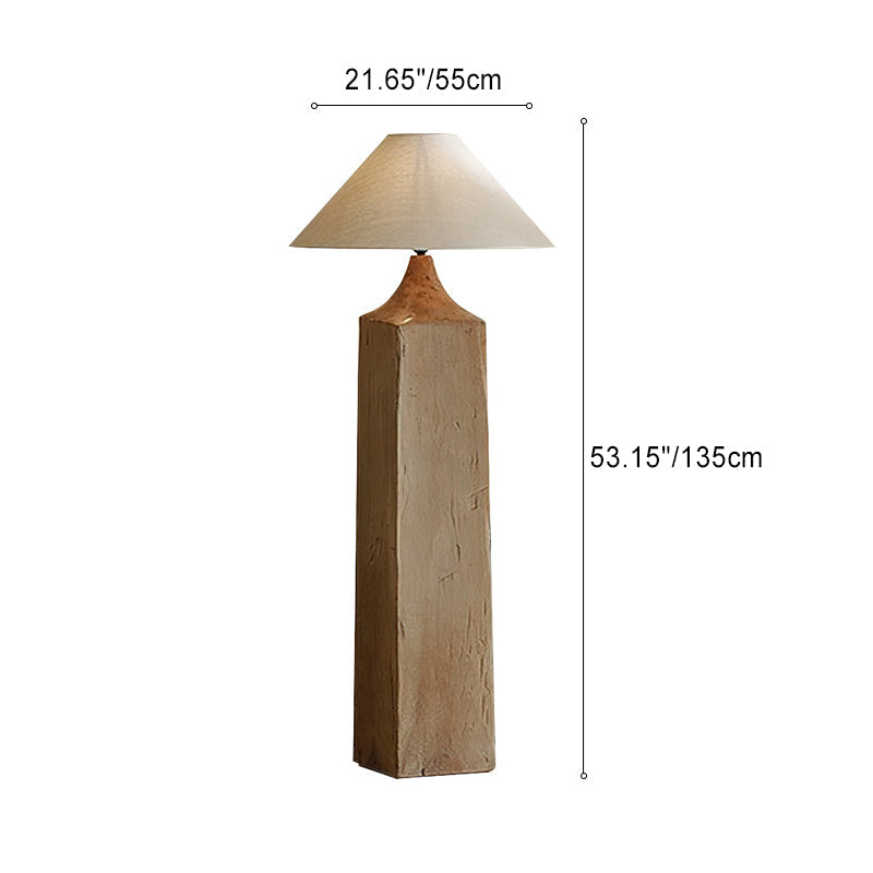 Wood Linen Cone Cylinder Floor Lamp