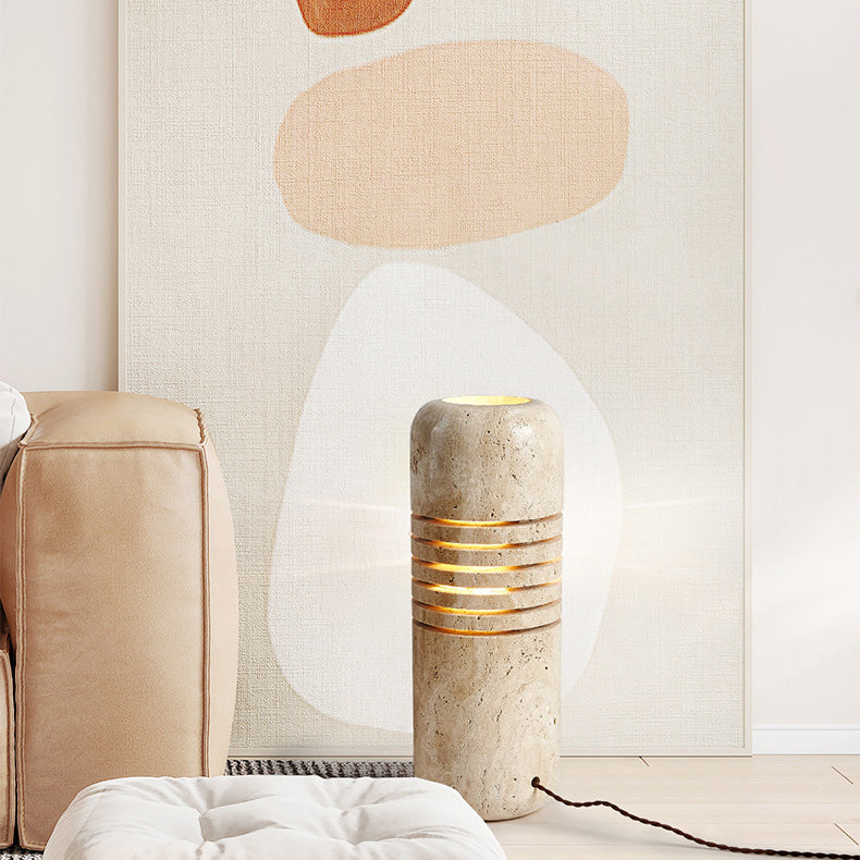 Travertine Handmade Cylinder Skeleton Floor Lamp