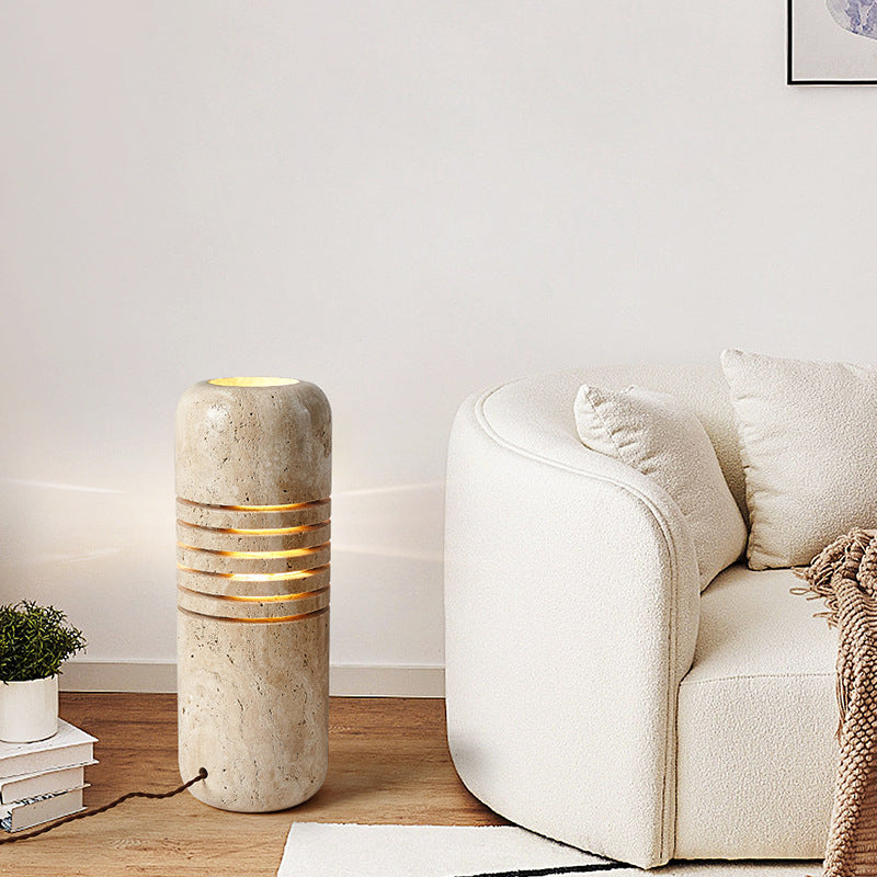 Travertine Handmade Cylinder Skeleton Floor Lamp