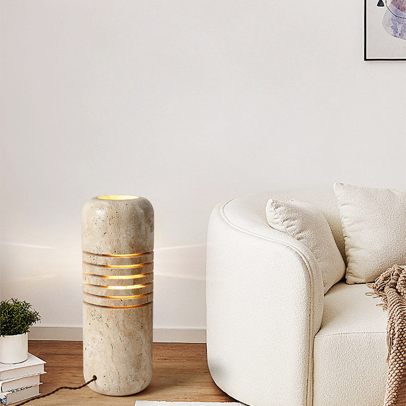 Travertine Handmade Cylinder Skeleton Floor Lamp