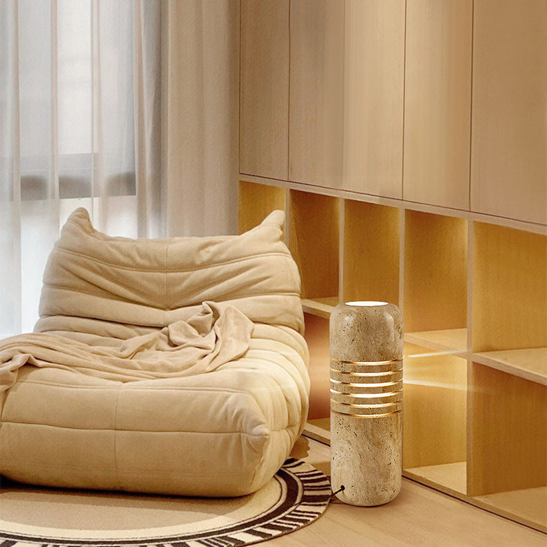 Travertine Handmade Cylinder Skeleton Floor Lamp