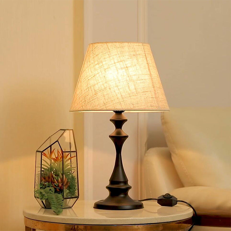 Fabric Iron Conic Column Table Lamp