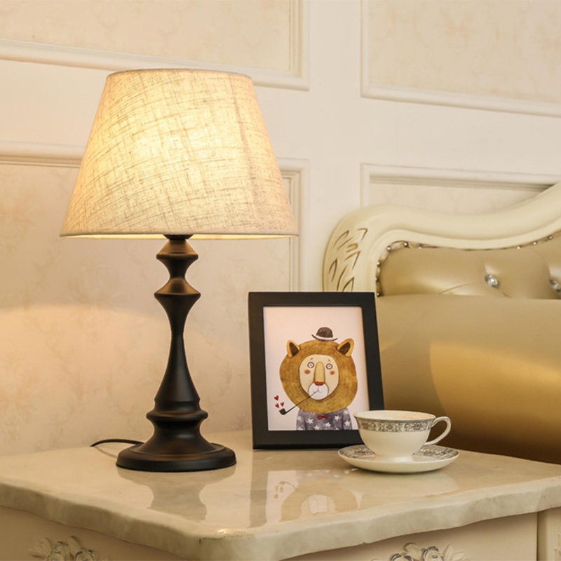 Fabric Iron Conic Column Table Lamp