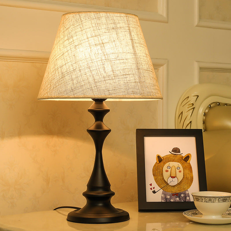 Fabric Iron Conic Column Table Lamp