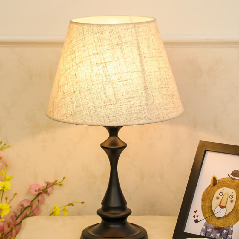 Fabric Iron Conic Column Table Lamp