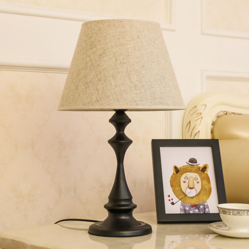 Fabric Iron Conic Column Table Lamp