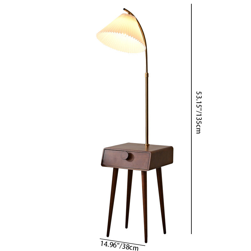 Fabric Wood Conic Pleated Floor Lamp