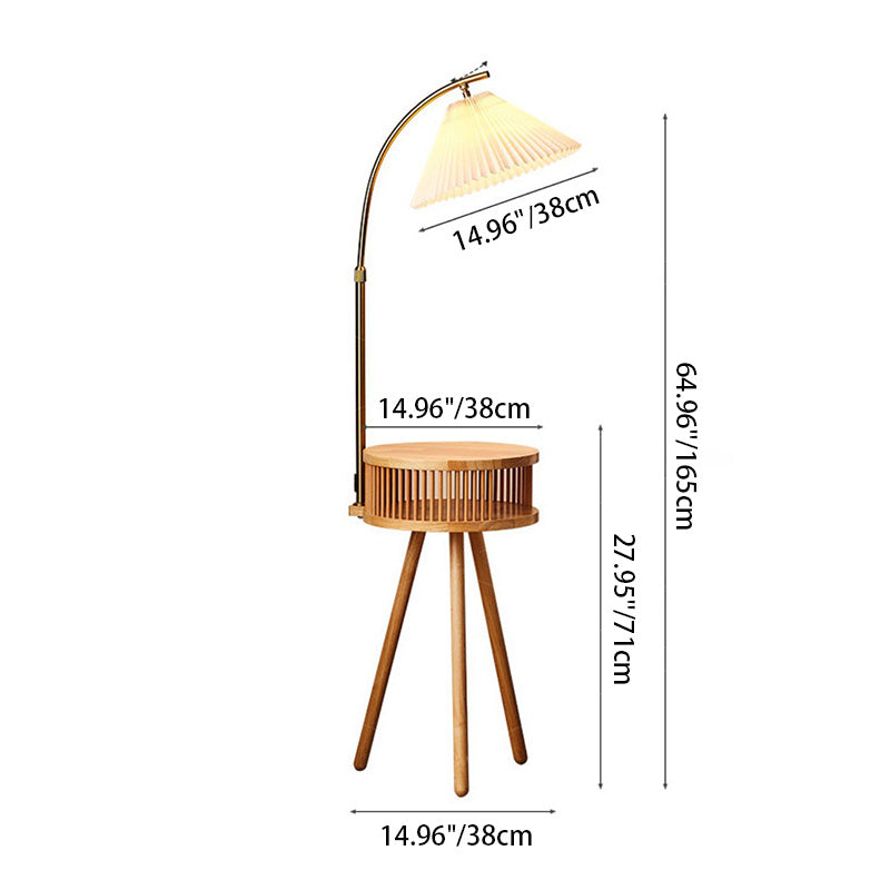 Fabric Wood Conic Pleated Floor Lamp