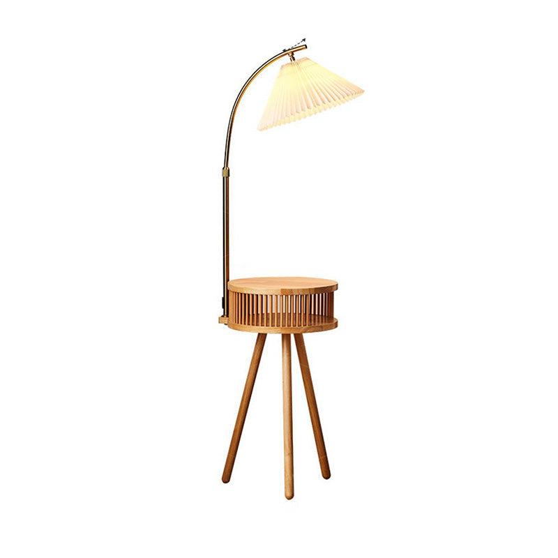 Fabric Wood Conic Pleated Floor Lamp