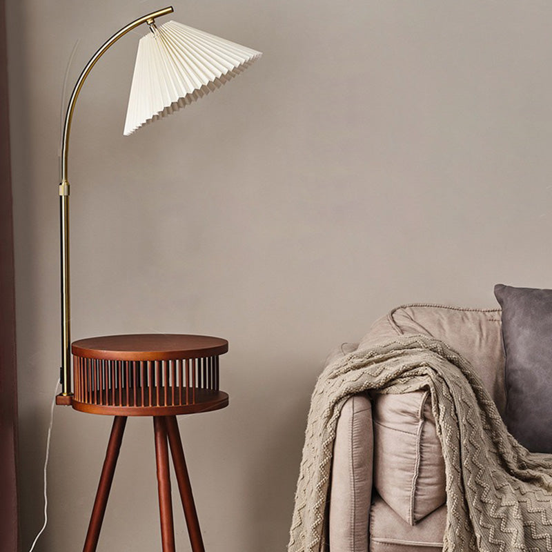 Fabric Wood Conic Pleated Floor Lamp