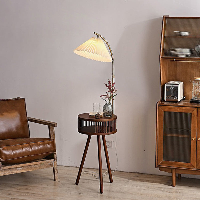 Fabric Wood Conic Pleated Floor Lamp