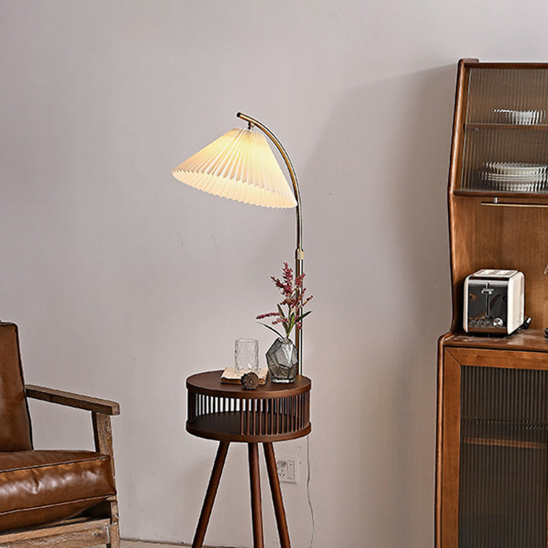 Fabric Wood Conic Pleated Floor Lamp