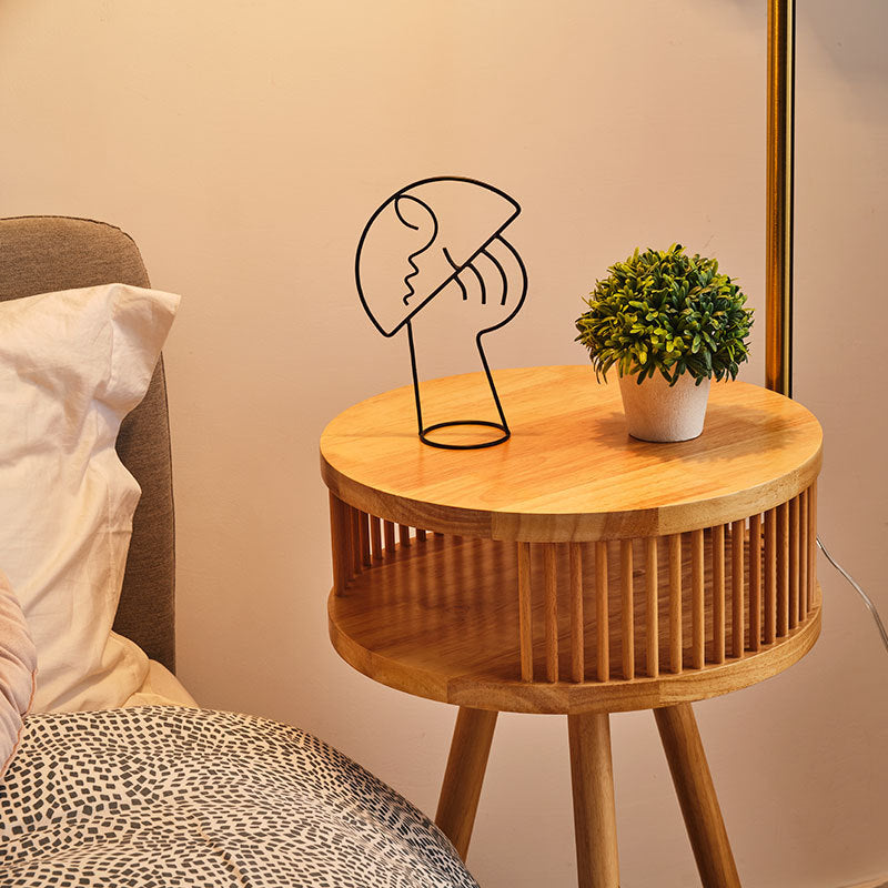 Fabric Wood Conic Pleated Floor Lamp