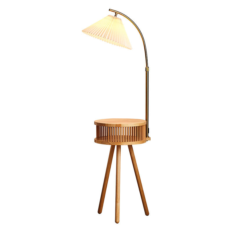 Fabric Wood Conic Pleated Floor Lamp