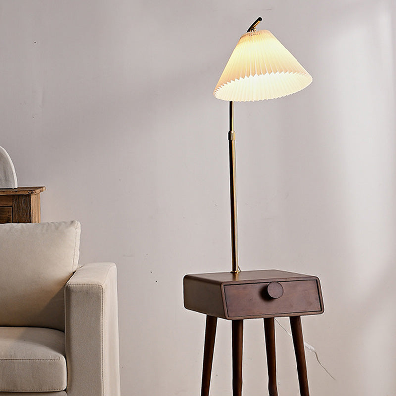 Fabric Wood Conic Pleated Floor Lamp