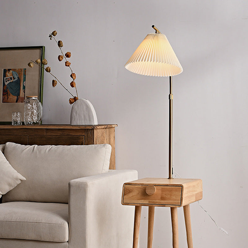 Fabric Wood Conic Pleated Floor Lamp