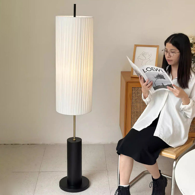 Iron Fabric Cylinder Pleated Floor Lamp