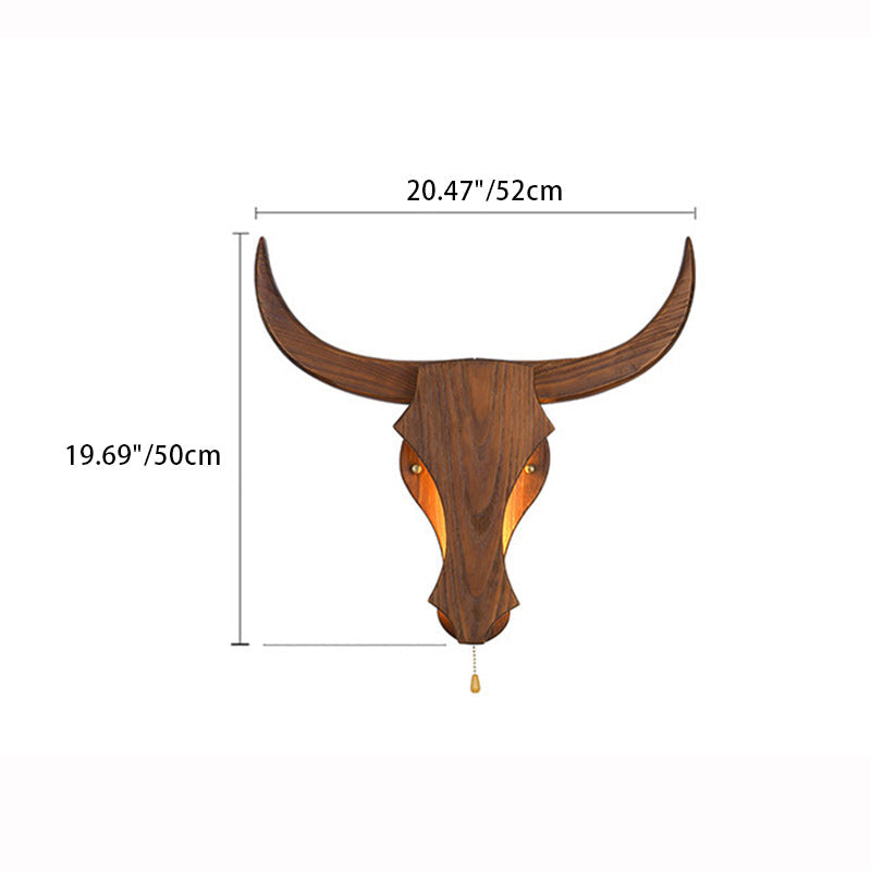 Solid Wood Cow Head Wall Lamp