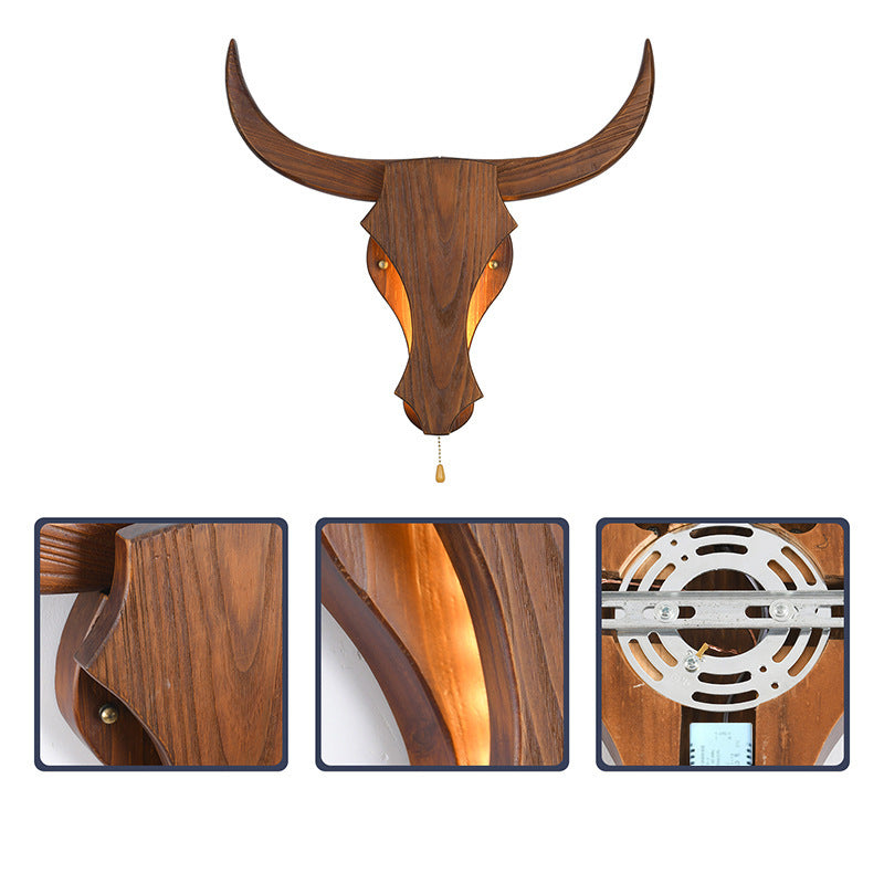 Solid Wood Cow Head Wall Lamp