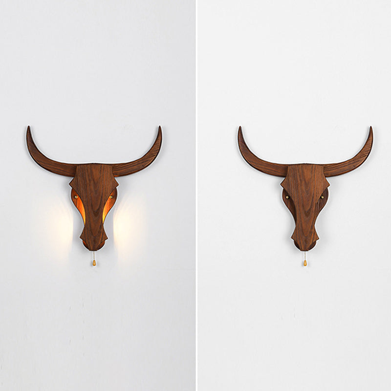 Solid Wood Cow Head Wall Lamp