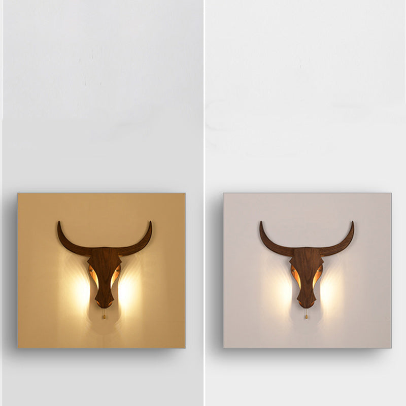 Solid Wood Cow Head Wall Lamp