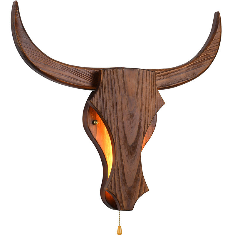 Solid Wood Cow Head Wall Lamp