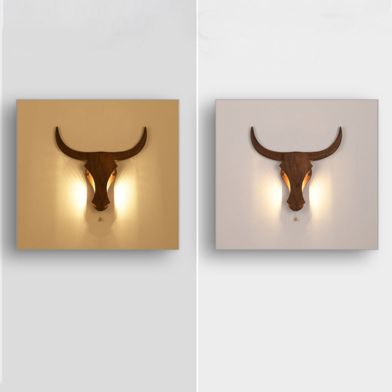 Solid Wood Cow Head Wall Lamp