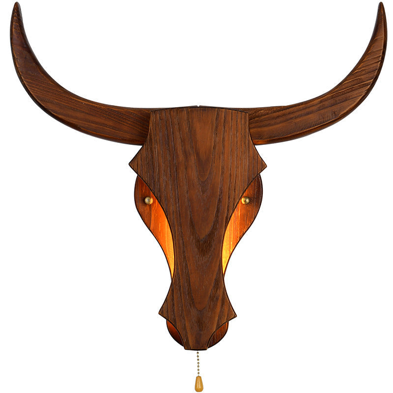 Solid Wood Cow Head Wall Lamp
